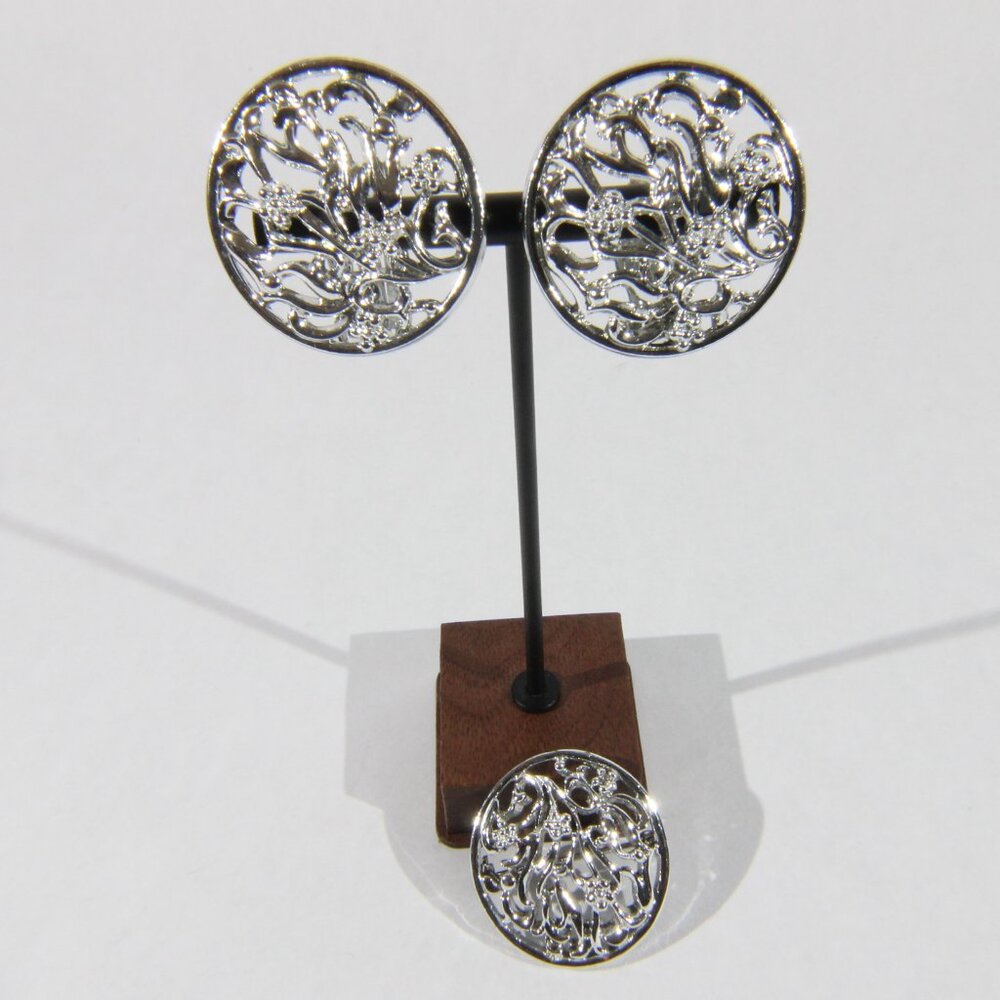 Vintage Tara Floral Filigree Clip On Earrings and Brooch Set